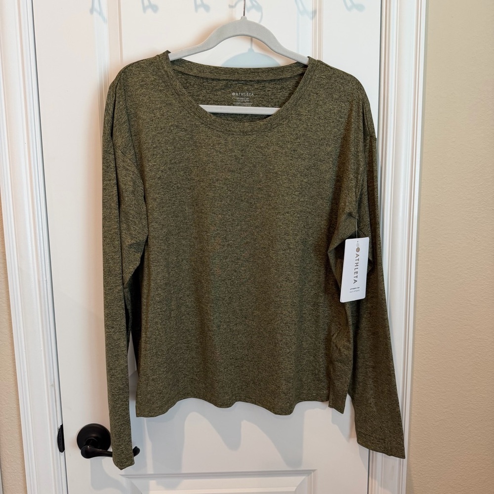 Athleta Uptempo II Long Sleeve Top Aspen Olive Heather